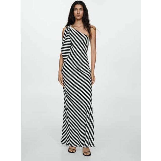 Mango Lazaro Stripe Asymmetric Dress, White/Black