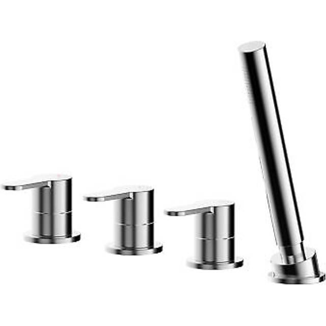 Contemporary Deck Mount Round 4 Tap Hole Bath Shower Mixer Tap with Kit (No Spout) Chrome