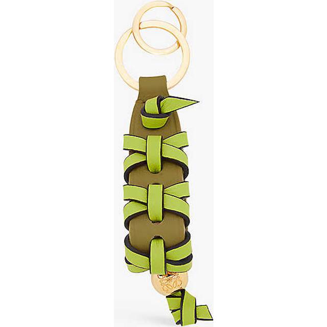 Loewe Womens Olive/ Dark Khaki Gr Cross Braided Leather Keyring - OLIVE/ DARK KHAKI GR