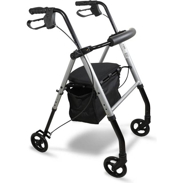 "Aidapt Lightweight Folding Four Wheeled Rollator.6"" Wheels,Ergonomic Handle Brakes,Parking Brake,Fabric Padded Seat,Shopping"