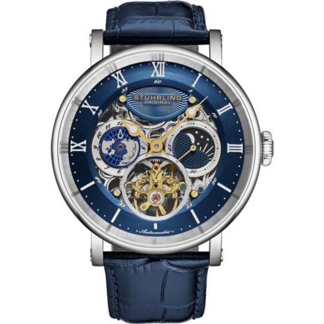 Stührling Mens Dual Time Automatic Majestic Skeleton - Blue - One Size