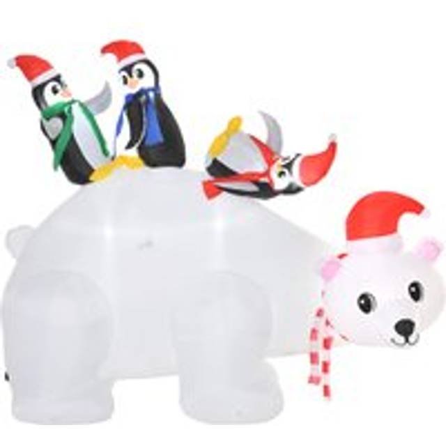 Homcom 5ft Outdoor Christmas Inflatable With Led Light, Lighted Blowup Polar Bear With Three Penguins, Giant Yard Party Decoration For Garden Lawn