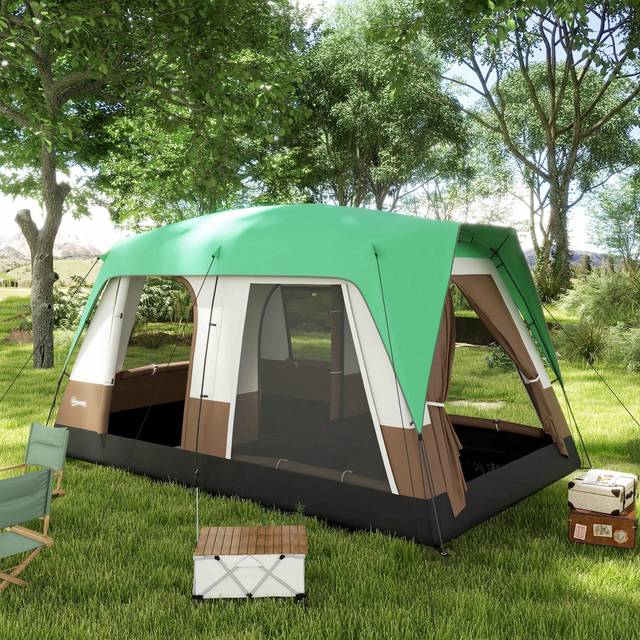 SHEIN Outsunny 7-8 Man Camping Tent, 3000mm Waterproof Family Tent With Sewn In Groundsheet And Top Light Hook, Portable With Bag, For Fishing Hiking Festiv