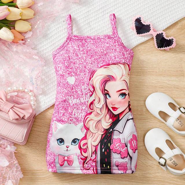 SHEIN Newborn Baby Girls&#39; Cute Cat Cartoon Printed Bodysuit With Suspenders, Fashionable