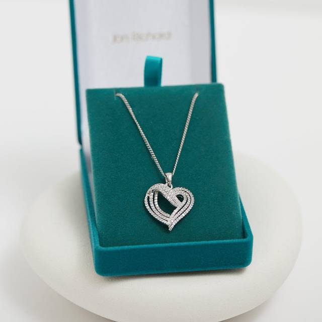 Rhodium Plated Heart Pendant - Gift Boxed - Silver - One Size