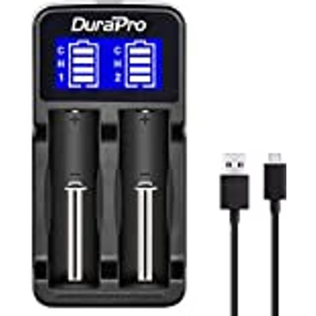 DuraPro LCD Universal Intelligent USB Dual Battery Charger for Li-ion / Ni-MH/Ni-Cd 18650 18490 17500 16340(RCR123) Rechargeable Batteries