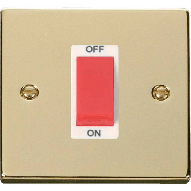 Click Deco 1 Gang 45A Double Pole Switch Polished Brass Insert White