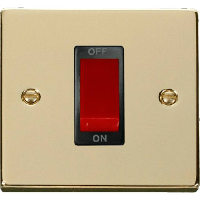 Click Deco 1 Gang 45A Double Pole Switch Polished Brass Insert Black