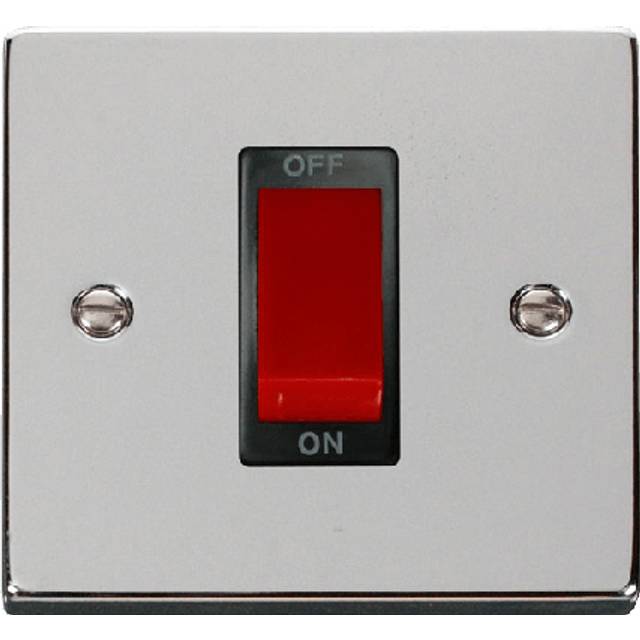 Click Deco 1 Gang 45A Double Pole Switch Polished Chrome Insert Black