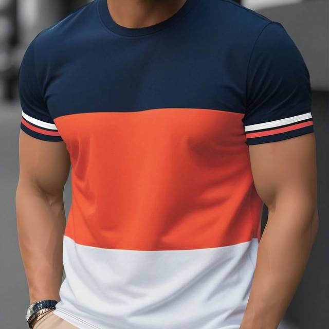 Manfinity Men&#39;s Summer Striped Printed Round Neck Short Sleeve Casual T-Shirt