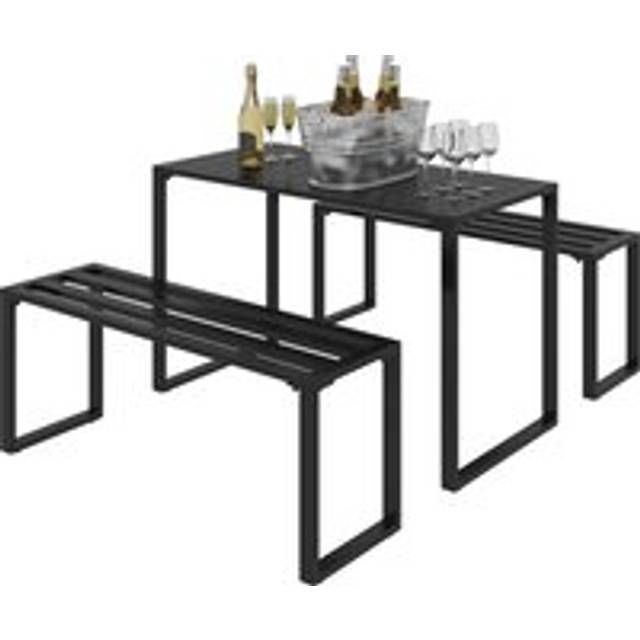 Outsunny 3pcs Outdoor Dining Set Metal Beer Table Bench Patio Garden Yard Black