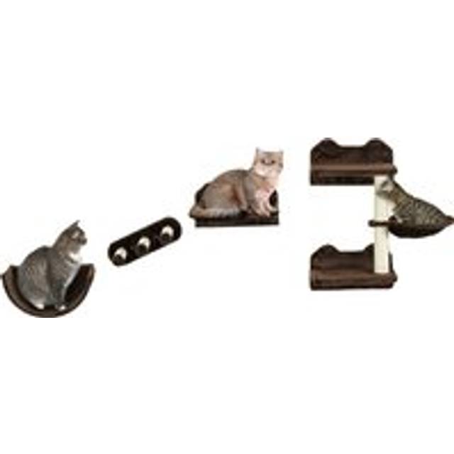 Pawhut 4pcs Wall-mounted Cat Shelves W/ Scratching Post, Hammock, Nest - Brown