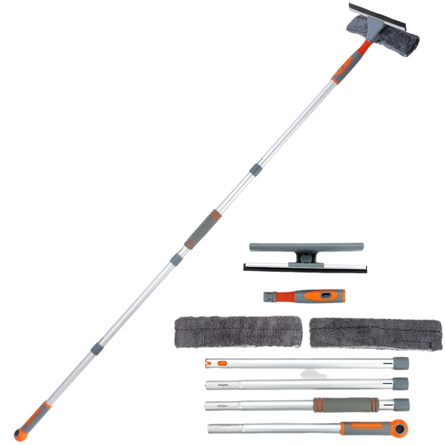 Professional Window Squeegee Cleaner, 2 in 1 Shower Squeegee with Extension Pole, 62?? Telescopic Window Washing Equipment with Bendable Head, Glass