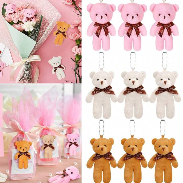 SHEIN 4~40Pcs 4.7 Inch Tiny Teddy Bear Doll Stuffed Animal Plush Toys DIY Keychain Bag Pendant, Wedding Birthday Gift Box Doll Toy For Birthday Cake Wedding
