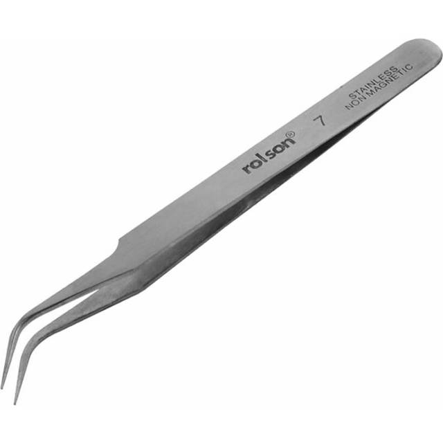 No7 Tweezers Non Magnetic Curved Angled Bent Stainless Steel Point Rolson 59100