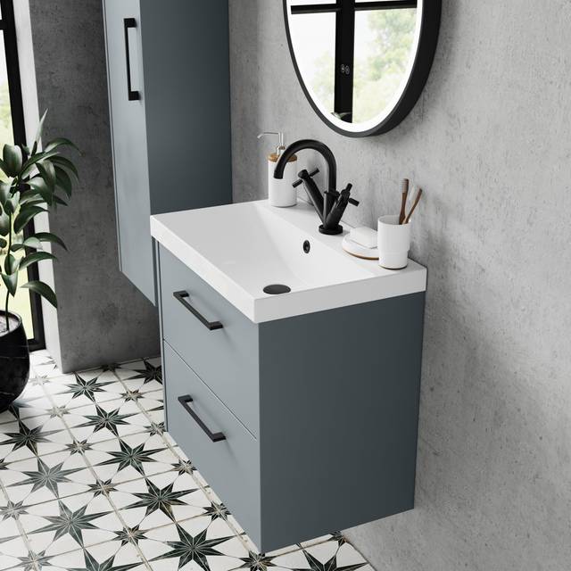 Juno 800mm Wall Hung Single Vanity Unit - Coastal Grey (409mm H X 800mm W X 395mm D)