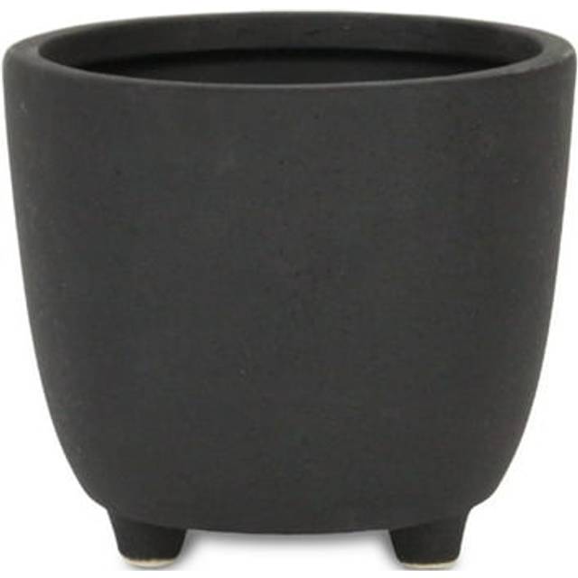 Parlo Raised Textured Round Ceramic Pot- Large - Dark Gray
