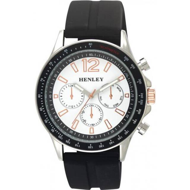 Henley Men's White Dial Black/Silver Silicone Sports Rubber Strap Watch H02206.14