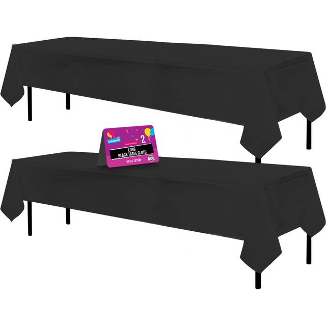 2pk Long Black Table Cloth Party | 274 x 137cm Plastic Table Cover