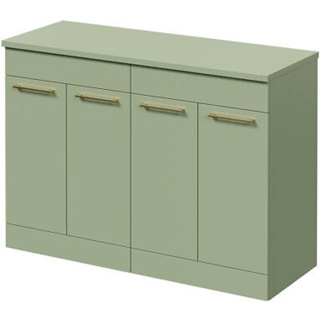 Napoli Floor Standing Vanity Unit for Countertop Basins with 4 Doors and Brushed Brass Handles | Olive Green | MDF | 1200mm