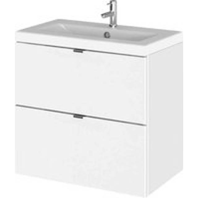 Hudson Reed - Fusion Wall Hung 2-Drawer Vanity Unit with Ceramic Basin 600mm Wide - Gloss White