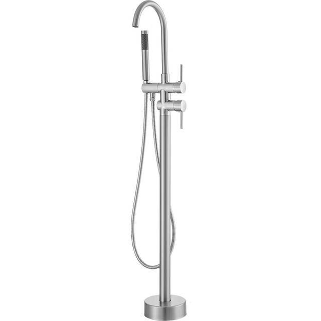 VEVOR Freistehende Badewannenarmatur mit Handbrause, Klassisch Badewannen Armaturen Set Rund, Silberner Badewannenhahn 1,61 GPM Durchfluss, Messing Wasserhahn Duschsystem Duscharmatur