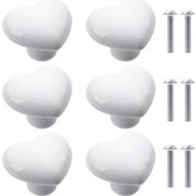 Alwaysh - 6Pcs Ceramic Cupboard Knobs Heart Shaped Ceramic Cupboard Drawer Knobs Handles for Library Kitchen Cabinets (White)
