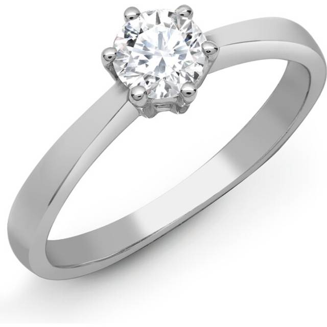 (S) Jewelco London Solid 18ct White Gold 6 Claw Set Round G SI1 0.25ct Diamond Solitaire Engagement Ring 5mm - 18R311-025
