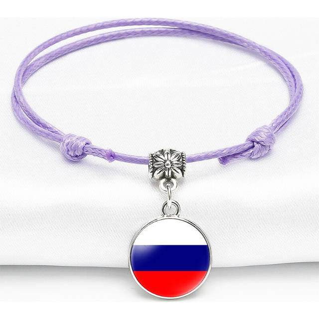 (Russia) Modern European Country Flag Time Gem Bracelet In Adjustable Purple Cord