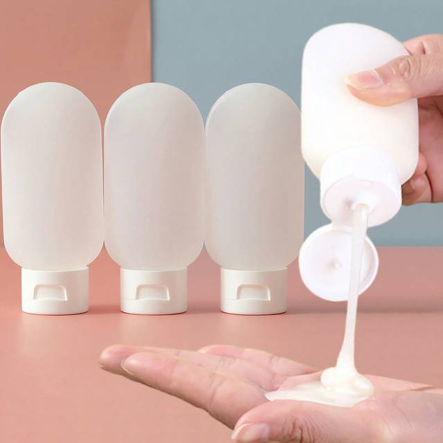 SHEIN 3pcs Refillable Silicone Travel Bottles Leak-Proof Squeezable Silicone Travel Size Containers, Silicone Travel Bottle Set For Filling Cosmetic Shampoo