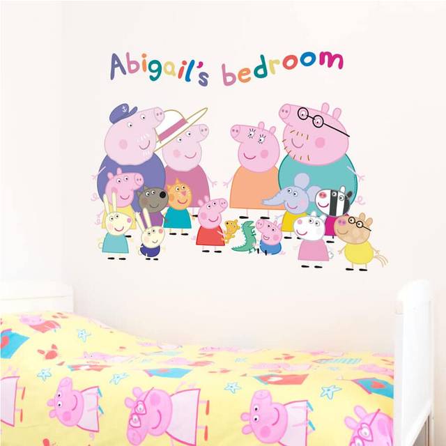 (Personalised Peppa Family, Large) Peppa Pig Wall Stickers Official Peppa Pig Wall DÃ©cor Room Accessories Easy to Apply Cleanly Removable
