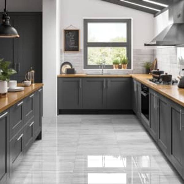 Wickes Olympia™ Light Grey Polished Stone Porcelain Wall & Floor Tile - 600 x 300mm