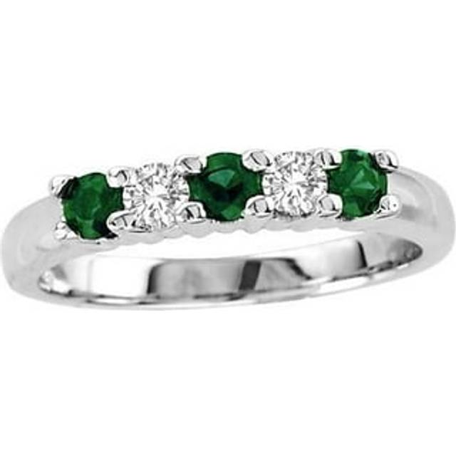0.20 CTW Five Stone Diamond & Emerald Band, 14K Gold - Size 8