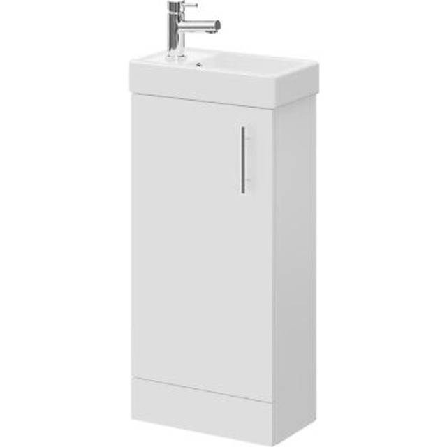 Wholesale Domestic Compact Gloss Floor Standing Vanity Unit and Basin with 1 Tap Hole | White | MDF | 400mm