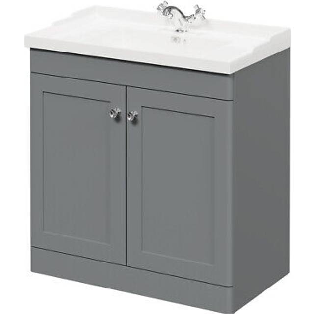 Wholesale Domestic Danbury Floor Standing Vanity Unit with 1 Tap Hole Traditional Basin and 2 Doors with Polished Chrome Handles | Satin Grey | MDF | 800mm
