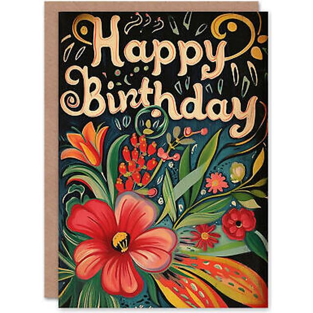Birthday Card Floral Painting Tropical Flower Bouquet For Her Greeting Card