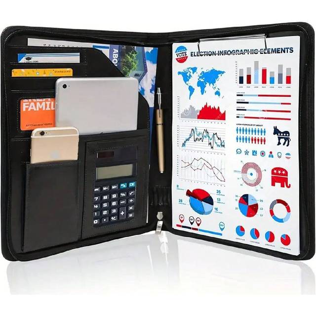 SHEIN 1pc DIY Zippered PU Leather Business Padfolio Notebook With Letter Size Clipboard, A4 Portfolio Binder & Organizer Folder, Interview/Resume Document O