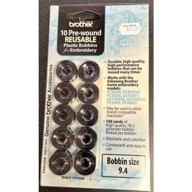 Brother PWB200 Prewound Embroidery Bobbin Thread 10 Piece  White