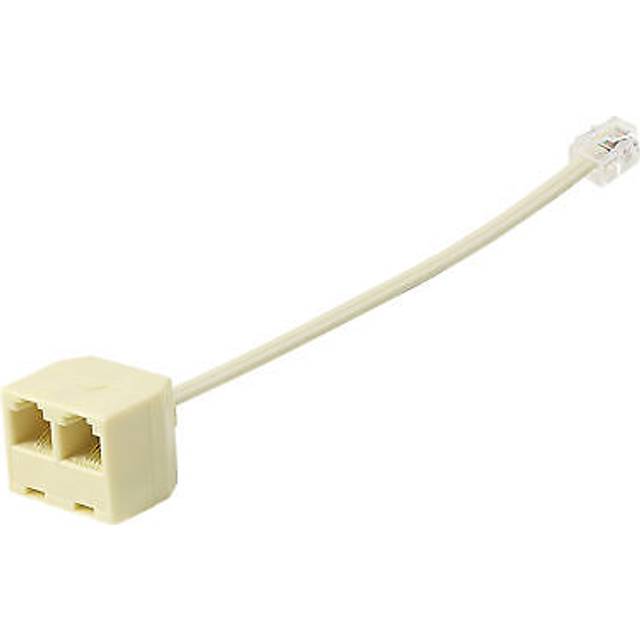 Rj11 6p4c 2 way outlet 1 to 2 telephone phone jack line splitter adapter beige
