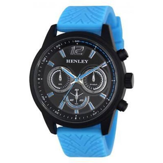 Henley men's multi eye black dial blue sports large silicon strap watch h02216.6