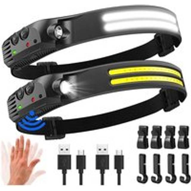 Alwaysh - Ultra Powerful led Headlamp, 2000 Lumens 230° Illumination usb Rechargeable Head Torch Motion Sensor, Waterproof IPX5 Weight 0.14lb