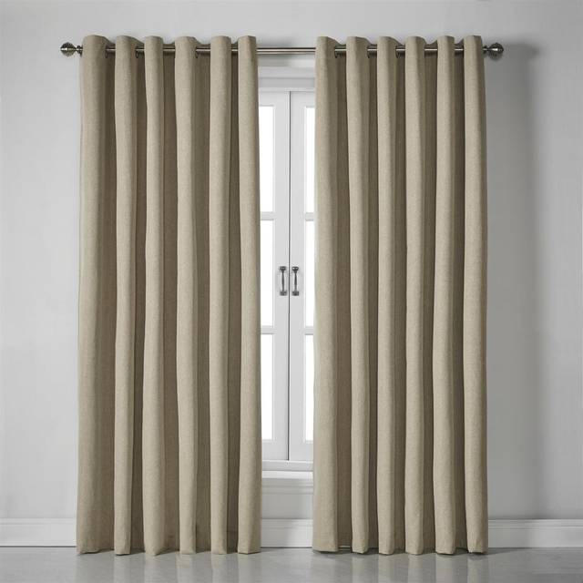 Linen Look Eyelet Ring Top Blackout Curtains - Beige / 229cm / 110cm - Yellow