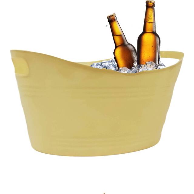 Small Yellow Plastic Ice Bucket With Handle Drink Cooler Tub Party BBQ