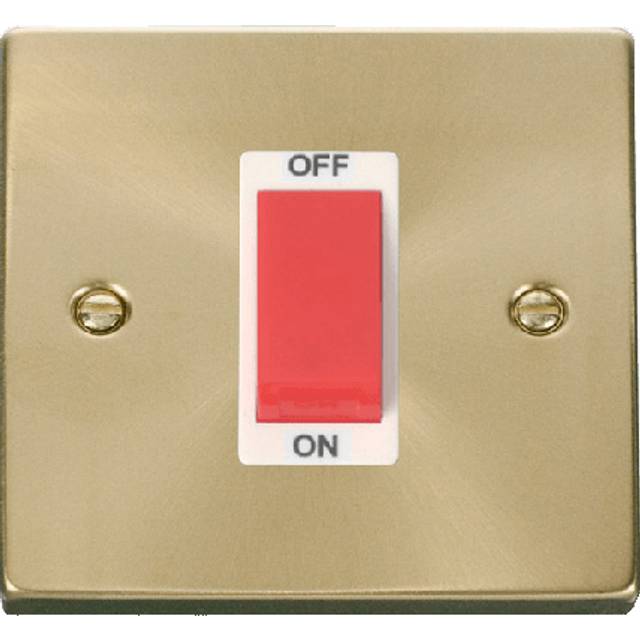 Click Deco 1 Gang 45A Double Pole Switch Satin Brass Insert White