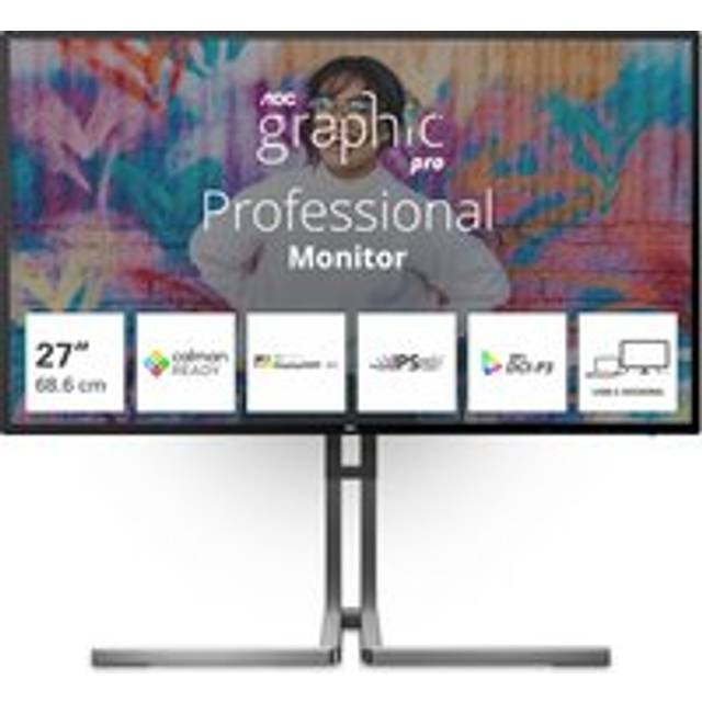 AOC Graphic Pro U27U3CV 27 IPS 4K 60Hz 4ms Height Adjustable Monitor - Black