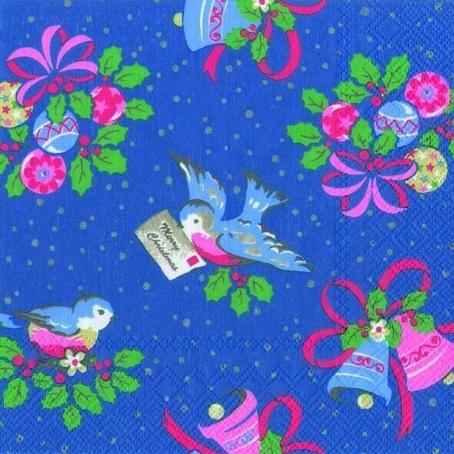 Cath kidston christmas birds blue paper lunch napkins 3 ply 33 cm sq 20 pack