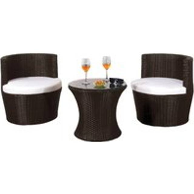 Comfy Living 3 Piece Rattan Bistro Patio Garden Furniture Set - Table & 2 Chairs - Chocolate Brown, Brown