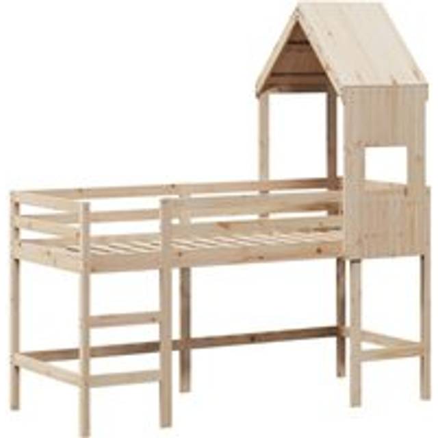 vidaXL Loft Bed with Ladder and Roof without Mattress 90x190 cm Single - Brown