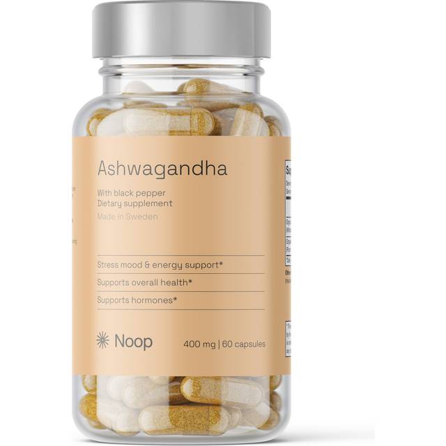 Noop Ashwagandha (Indisk Ginseng) 400 mg - 60 Kapslar - 2 Månaders Förbrukning - Svensktillverkad Stresshantering & Sömnkvalitet - Naturligt Kosttillskott för Mental Klarhet