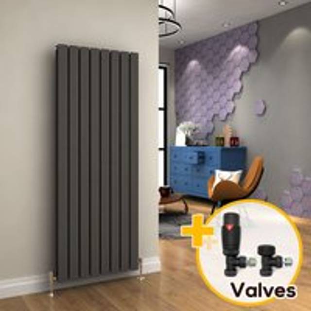 Elegant - Vertical Designer Radiator Anthracite Double Flat Panel Column Tall Upright Central Heating Radiators (1600x608mm Double) + Anthracite